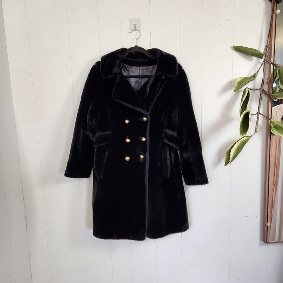Vintage 1960s Black Faux Fur Winter Coat Jacket Borgazia MCM 60s Mod Mid century - Picture 12 of 12